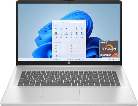 HP 17.3 inch Laptop, HD+ Display, AMD Ryzen 5 7520U, 16 GB RAM, 512 GB SSD, AMD Radeon Graphics, Windows 11 Home, Natural Silver, 17-cp2199nr