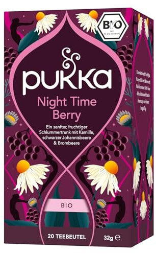 Pukka Bio Night Time Berry Abendtee koffeinfrei, 20 Beutel | Für die Nacht, Zart-süße, blumige Abendnoten, Von Natur aus koffeinfrei, aus biologischem Anbau