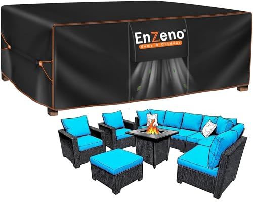 Enzeno Gartenmöbel Abdeckung Wasserdicht,Winterfest Abdeckplane Gartenmöbel,420D Oxford Schutzhülle Gartentisch,Abdeckung Gartenmöbel Tisch für Gartentisch Sitzgruppe,Rechteckig 240x140x90cm