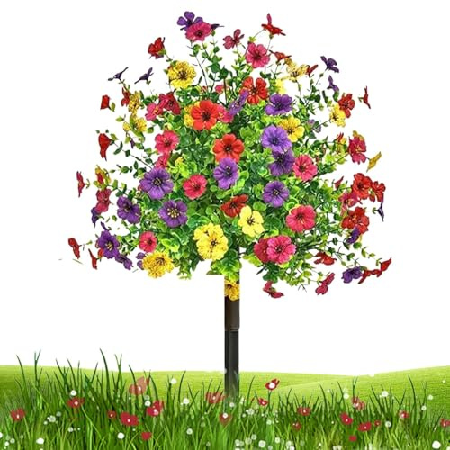 Nybhyjka Arbustes artificiels d'extérieur – Faux arbustes d'extérieur – Violettes réalistes résistantes aux UV avec piquets pour Porche, Jardin, Cour, Balcon