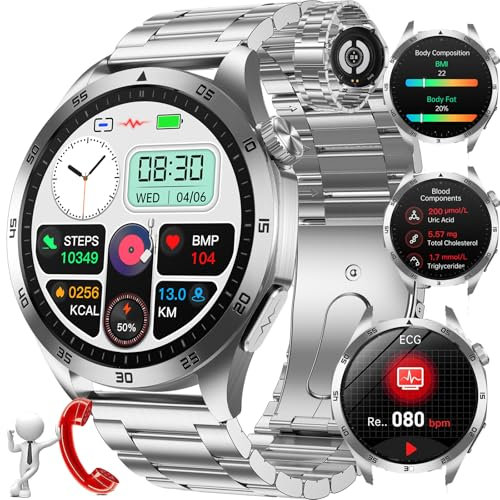 wgzixezn Smartwatch Con Ecg E Pressione Arteriosa Smartwatch Con Chiamate Bluetooth Orologio Uomo Donna Ecg/Lipidi/Acido/Urico/Bmi/Sonno,Orologio Intelligente Pulsante Sos Orologio Fitness