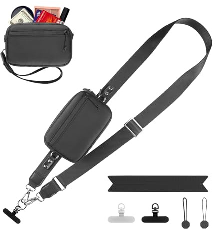 YFWE Handy-Gurt mit Geldbörse Crossbody | Abnehmbare RFID Blocking Armband Geldbörse | Universal Handy Lanyard mit 360° Drehbaren Clips für alle Smartphones (Schwarz)