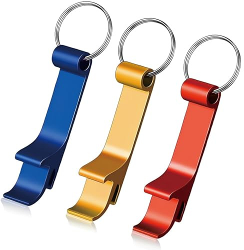 3 Pcs Bottle Opener Keyring,Mini Key Ring Bottle Opener,Bar Keyring Bottles Openers,for Creative Party Picnic Camping Festivals Gift(3 Colours Red Blue Gold)