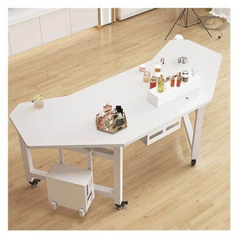 FAJNUZI2024 Computer Desk Mobile Live Table Anchor with Special with Goods Desktop Pc Gaming Light Luxury Display Workbench with Wheels(White,180x76x74cm)