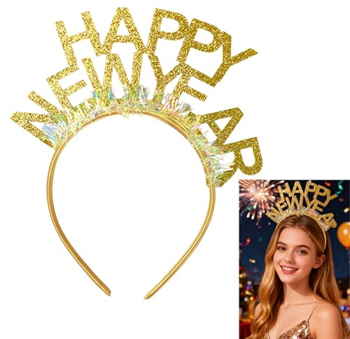 xianshi Silvester Haarreif,Happy New Year Haarreif,für Haarschmuck Haarreifen Stirnband,Neujahrs Accessoires Haarband,Headband Stirnbänder Bands Decoration,Kopfschmuck Haarbänder Gold