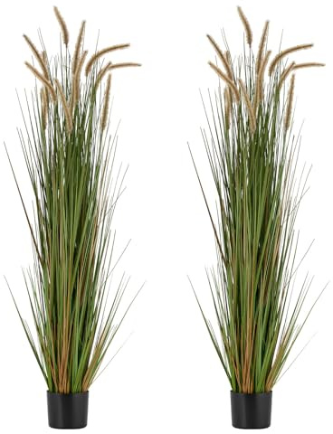 VEVOR Erba Artificiale, 2 Pezzi 1499 mm Erba di Canna di Equiseto in Vaso, Pianta di Arbusti Finti in di Alta Qualità per Interni ed Esterni Giardino Ufficio Decorazione della Casa, Verde