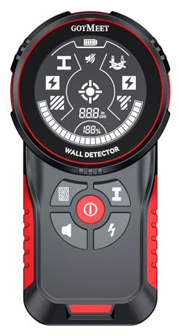 GOTMEET Escáner de pared con detector de pernos multifunción para madera, metal, cable de CA vivo, vigas y tuberías, buscador de pernos de pared con sensor inteligente, pantalla LCD HD y alarma de