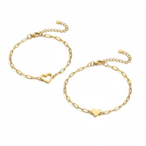 Karma NH11042499 Damen Armband Set Herz Edelstahl modern Gold Armkettchen Schmuck Schwestern Freundinnen Damenarmband Damenschmuck wasserfest hypoallergen (Sisters by Heart Gold)