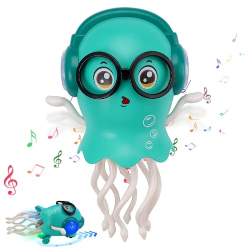 uksunvi Danza meduse giocattolo elettrico per bambini, giocattolo per gattonare, giocattolo musicale con luci a LED (verde)