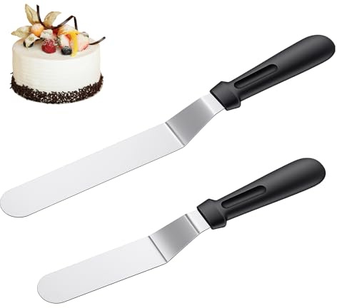 Nogeqi 2 Stück Winkelpalette Torte Groß Mit Gebogenem Griff, Edelstahl Tortenspachtel Zum Glätten, Silber Tortenmesser Torten Küche Set, Tortenstreicher Backen Tortenpalette Zum Dekorieren
