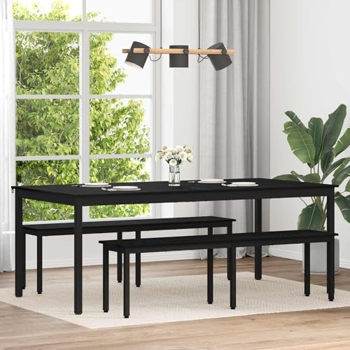 Foknhdi Esszimmertisch Schwarz 200x100x75 cm Holzwerkstoff Metallrahmen Modernes Design Langlebig & Robust für Wohnzimmer Küche Esszimmer
