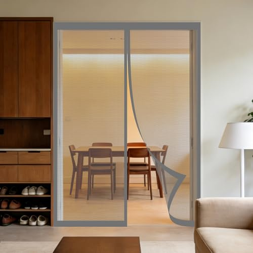 Moustiquaire Porte Fenêtre 200 x 200 cm Sans Perçage, Fermeture Automatique, Maintient L'Air Frais à L'Intérieur, Anti-Insectes Moustiquaire Aimantée pour Porte Exterieur, Gris