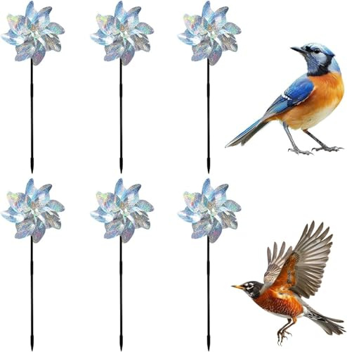 Ousuwo Juego de 6 molinillos Reflectantes para ahuyentar pájaros, molinillos de jardín Brillantes para Balcones, huertos y Granjas (Plateados)