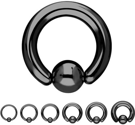 Treuheld® Klemmring Piercing BCR Ring - Schwarz - Edelstahl/Chirurgenstahl - Dick & Groß - Klemmkugelring - 4x19mm