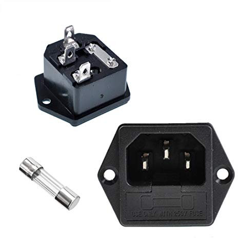 Oiyagai Lot de 5 Prises IEC320 C14 Mâles avec Porte-Fusible – Entrée Secteur 250V 10A, Connecteur de Panneau pour Alimentation et Équipements Électriques