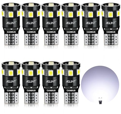 AGLINT T10 LED Bombillas CANBUS Super Brillante 12V W5W 194 168 2825 Para Coches Luces De La Matrícula Posición Laterales Iluminación Interior Luces Laterales 6000K Blanco 10 Piezas