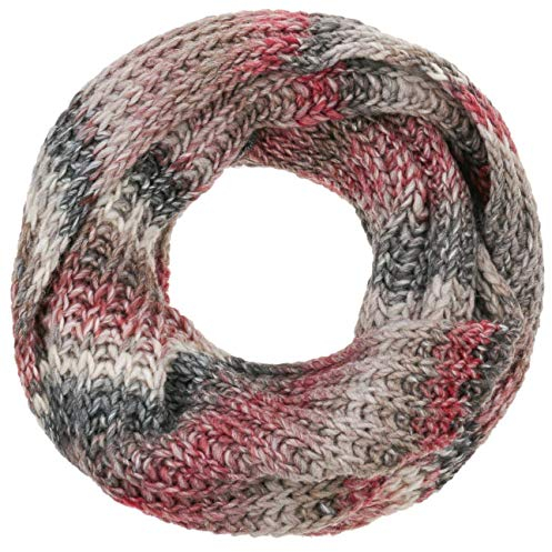 LIERYS Jasila Loopschal Damen - Mehrfarbiger Rundschal mit Schurwolle - Strickschal Made in Germany - Damenschal - Waschbarer Schal - Winterschal grau-rot One Size