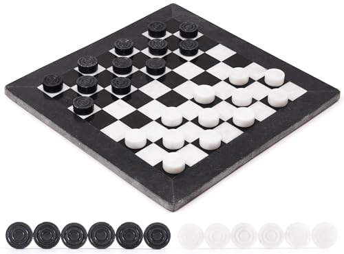 Radicaln Checkers Brettspiel 40,6 cm – handgefertigt aus Marmor, Turnier-Set, kein Holz, Nicht Domino, Schach oder Krabben – Multi Fun Draughts Spiel für Kinder & Erwachsene, Oceanic & Weiß.