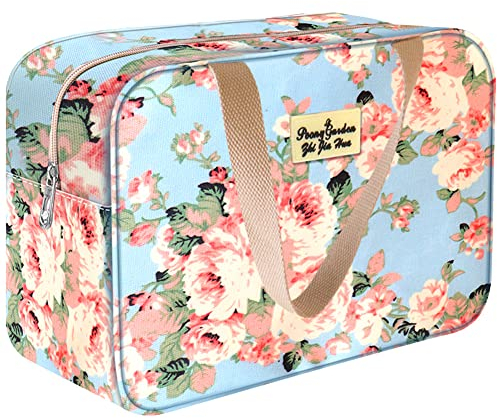 HCFGS Blume Kulturbeutel Volle Größe Wasserdicht Große Kosmetiktasche Reise Make-up Taschen Organizer für Damen und Frauen (Blau Rose)
