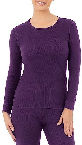 Fruit of the Loom Women's Micro Waffle Thermal Crew Top Pajama, Violet, X-Large
