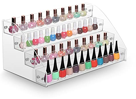 Transparent Nail Polish Organiser, Multifunctional Acrylic Nail Polish Display Stand Holder Acrylic Cosmetic Organiser Essential Oil Bottles Lipstick Nail Polish(4 Tier)