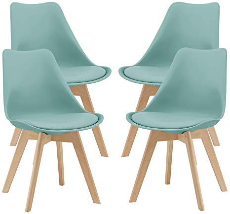 [en.casa] Esszimmerstühle Fläten 4er Set Stuhl Küchenstühle Kunstleder Essstühle gepolstert Esszimmerstuhl Holzbeine Küchenstuhl Polsterstuhl Mintgrün