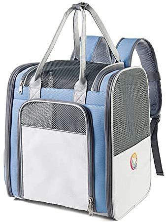 PETCUTE Hunderucksack,Faltbarer Katzenrucksack für Kleine Katzen und Hunde,Atmungsaktiver Haustier Rucksack mit Innerer Sicherheitsleine+Verstellbaren Trägern,zum Wandern, Reisen,Spazierengehen Blau