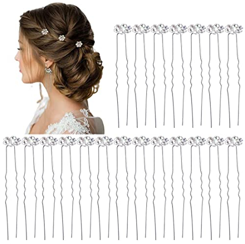 20 Stück Hochzeit Haarnadeln Hochzeitshaarnadeln Brauthaarnadeln U-förmige Perlen Diamant-Haarnadeln Weiß Perlen Strass Spirale Haarnadel Hochzeits-Kopfschmuck