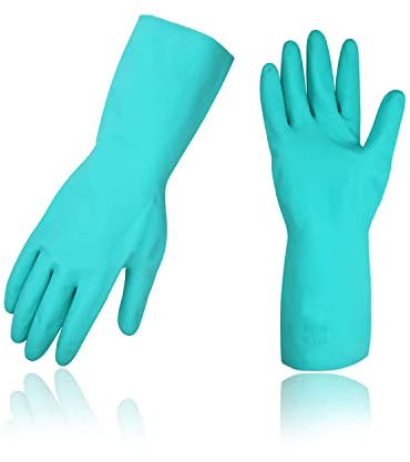 Vgo... 10 Paires gants menage vaiselle, gants cuisine nettoyage en nitrile sans latex imperméable, caoutchouc réutilisables (NT2141,Vert,8/M,10Paires)