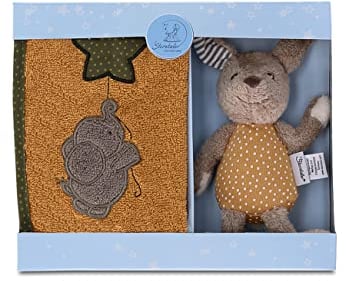 Sterntaler Baby Unisex Geschenk-Set Hase - Mini Spietier Hase und Frottee Lätzchen - Hellbraun