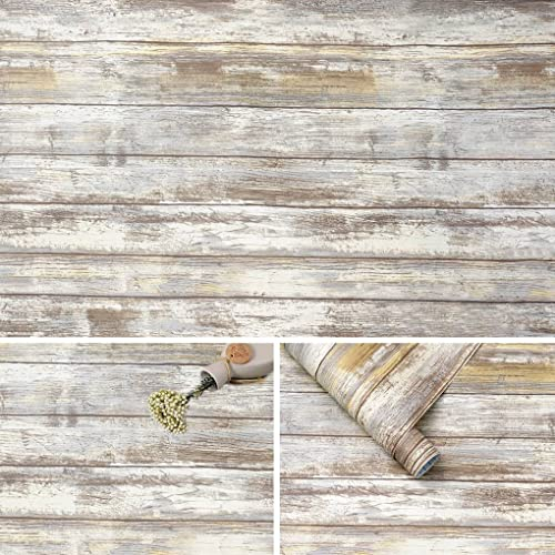 Arthome Rustic Wood Contact Paper Peel and Stick Self-Adhesive Wallpaper,43.5cmx1000cm Gray,Decorative Vinyl for Cabinets,Easy to Clean Removable Distressed Grain Vintage Wall Covering