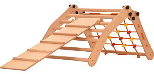 Rinagym Fitnessraum für kleine Kinder -Indoor Leiter mit Rutsche - Zusammenklappbarer Holzrahmen für Kinder,fördert das Gleichgewicht