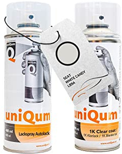 uniQum Spraydose Autolack + Klarlack für SEAT WHITE CANDY LB9A Autolack Reparatur 2x 400 ml