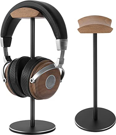 Jichenfang Kopfhörer Ständer mit Walnussholz& Aluminium,Headset Halterung mit Schwerer Basis,Headset Ständer für Over Ear und Gaming,Kopfhörer Halter Geeignet für Tisch and Vitrine