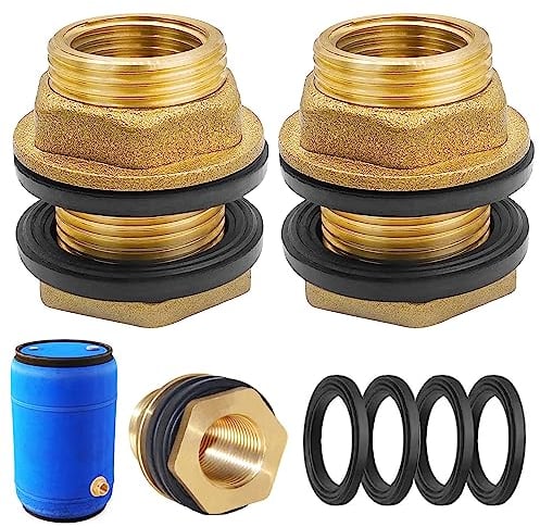 2 Piezas Conector de Tanque de Agua de Latón, Racor Salida Deposito Agua 3/4, Osca de Barril con Rosca Exterior de 3/4 Pulgadas x Rosca Interior de 1/2 Pulgadas, para el Grifo, Barril de Lluvia