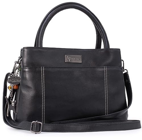 Catwalk Collection Handbags - Damen Schultertasche aus Leder - Umhängetasche - Abnehmbaren Umhängegurts - ROSALINE - Schwarz