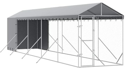 vidaXL Outdoor Hundezwinger, Hundehütte mit Dach, Hundekäfig für den Außenbereich, Hühnerstall Hundezaun Hundeauslauf, Silbern Verzinkter Stahl