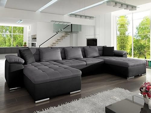 ChillMe Grey Velvet U-Shape Sofa Bed 'Oxford', Double Bed Sleeping Area - with Storage and FREE Assembly (15)