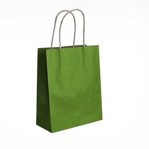 Pakomat Kraftpapier Geschenktüten 10er Set mit Henkeln 24x32cm – Umweltfreundliche Einkaufs - & Geschenktragetaschen, Ideal für Geburtstage, Partys, Mitgebsel & Geschenkverpackungen (Grün)