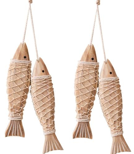 Yerleomit Maritime Deko Holz Fisch Deko mit Schnur, Maritime Deko Outdoor Hänger Holzfische Deko Maritime Dekoration zum Hängen für Zuhause Innen Außen Terrasse Veranda