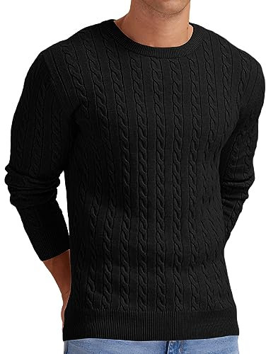 Sailwind Men's Cable Knit Jumpers Crewneck Jumper for Men Classic Pullover Sweater Soft Casual Knitwear with Ribbing Edge (Black, XL)