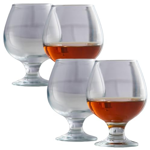 Darthome Set of Large 390ml Stemmed Cognac Brandy Glasses Clear Glass Retro Balloon (4)