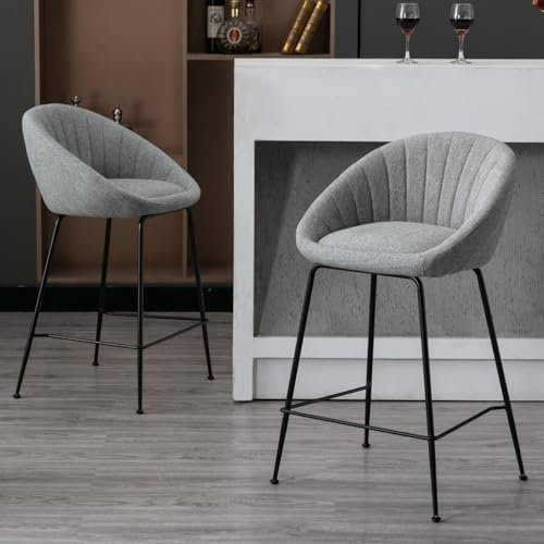 chairus Juego de 2 Taburetes de Bar Modernos Sillas Altas de Cocina con Respaldo, Sillas de Bar de Fibra con Patas Negras Taburetes Altos para Islas de Cocina/Restaurante,Gris