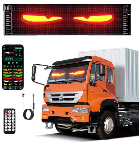 LED Augen für LKW, 120 * 595mm Devil Eyes Light for Cars mit App-Steuerung, Teufelsaugen Lichter für Autos, Personalisierbare LED-Anzeige für Text, Emoji, Graffiti