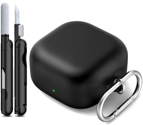 RFUNGUANGO Soft Silicone Case for Samsung Galaxy Buds 4/Buds 4 Pro with Cleaning Kit & Carabiner, Shockproof Protective Cover, Black