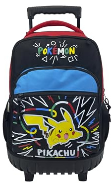 CYPBRANDS Pikachu Rucksack mit Trolley, kompakt, Mehrfarbig, robust, Schulrucksack mit Rädern, Geschenk für Kinder, offizielles Produkt