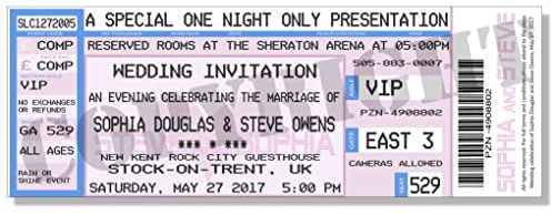10 x Personalised Concert Wedding Save the Date Tickets Invites Cards