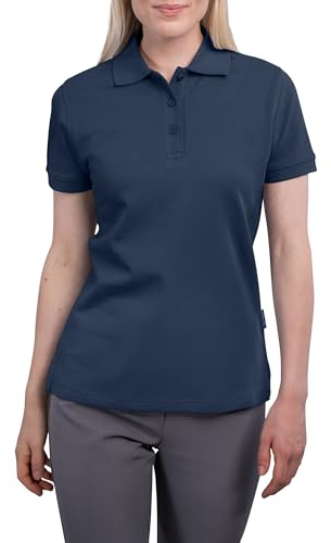 HRM Premium Polo-Shirt aus 100% Baumwolle - Damen Basic Polohemd in Navy, Gr. L, Hochwertig & nachhaltig, Workwear, bis 60°C waschbar