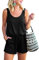REORIA Damen Sommer Lose V-Ausschnitt Spaghettiträger Kurz Jumpsuit Schwarz L
