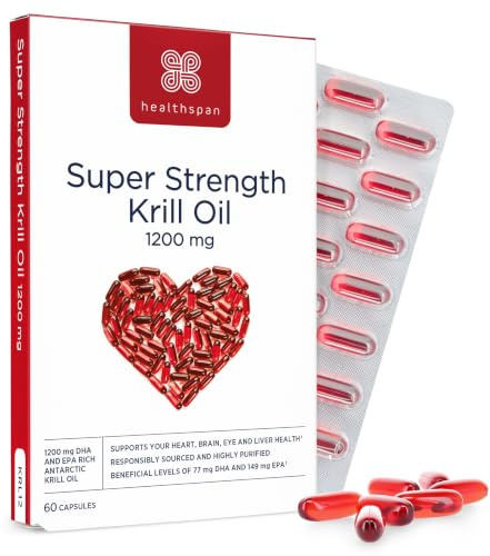 Healthspan Krill Oil 1,200mg (60 Capsules) | Pure Antarctic Krill Oil | Naturally Rich in Astaxanthin | Responsibly Sourced | Vanilla Flavoured | Marine Phospholipids